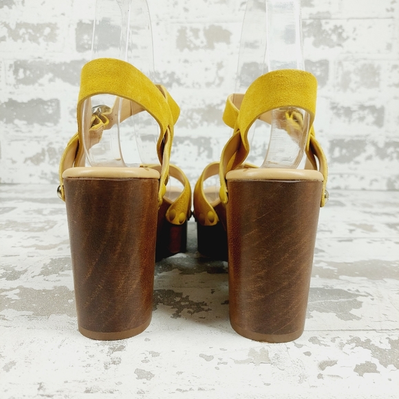 New Sam Edelman Josefine Mustard Suede Block Heel Platform Sandals E454 - Picture 6 of 12